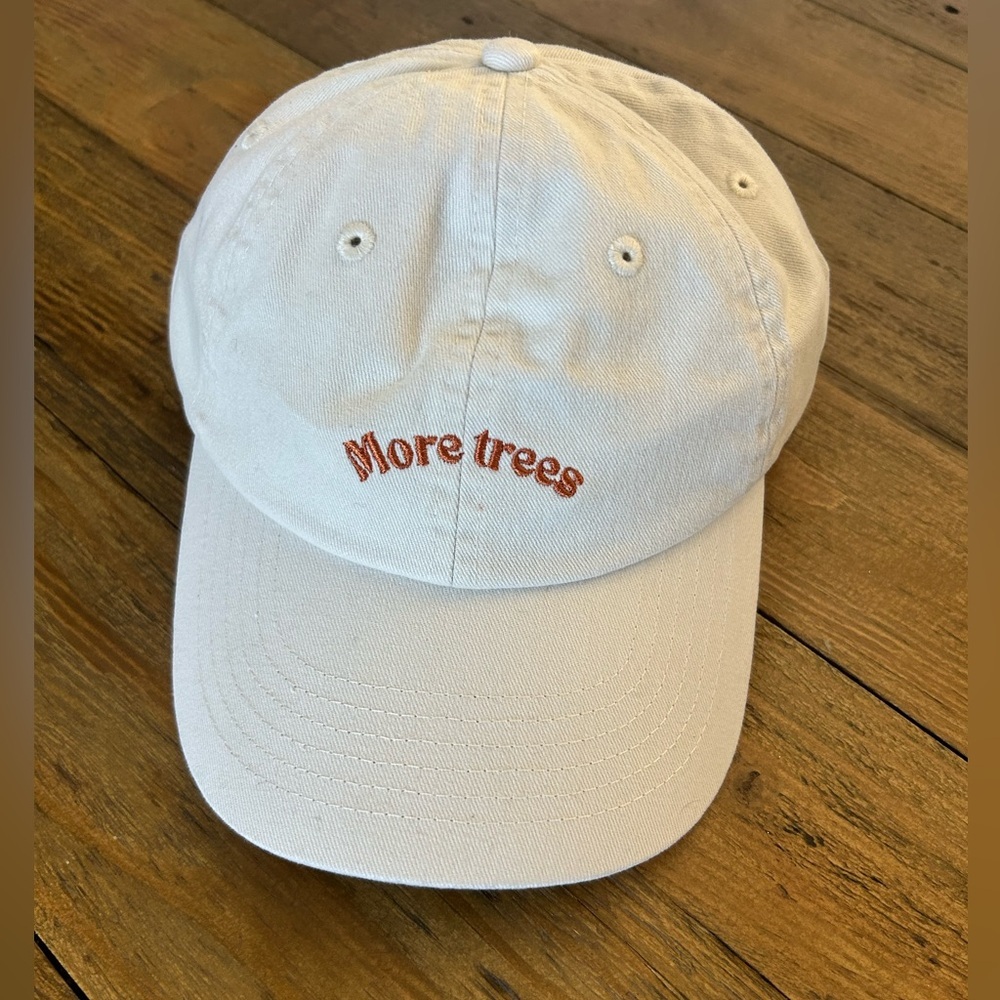 WILL + BEAR Riley Bone White Vintage Dad 
White Cap with 'More Trees' Embroidery
